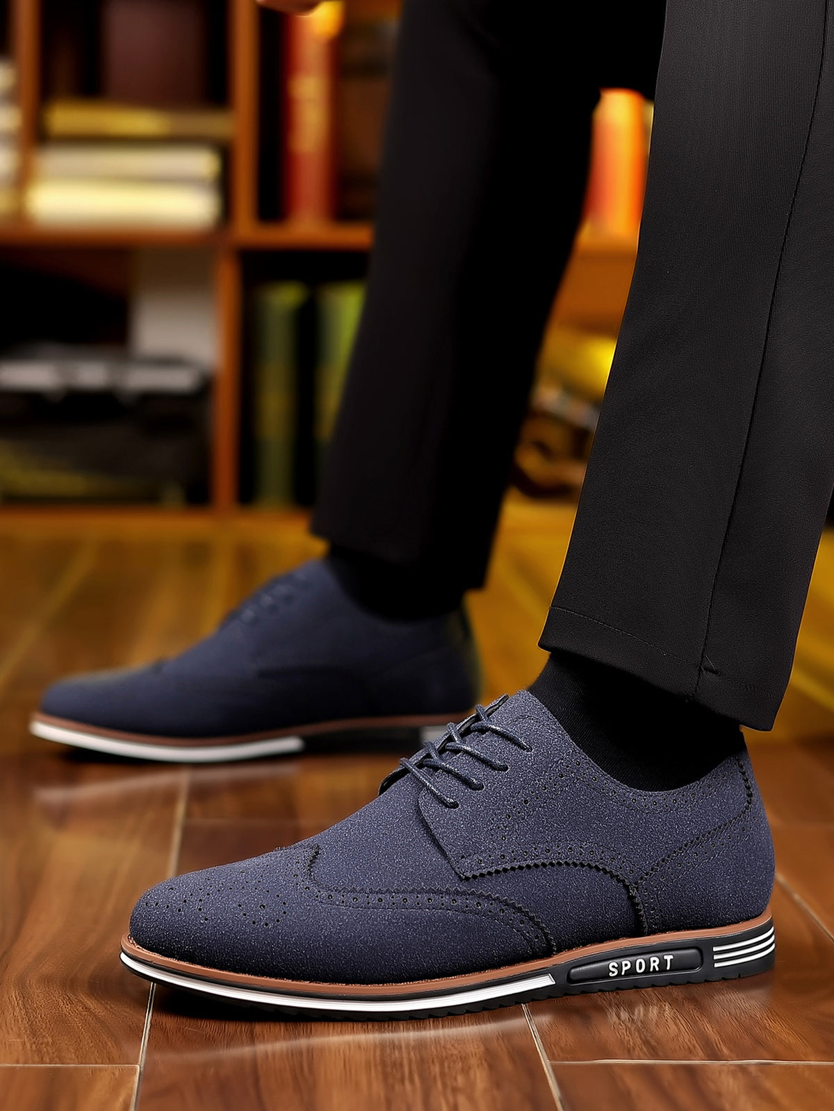 Men's blue shoes with rubber sole